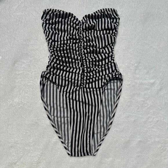 Norma Kamali Slinky Marissa Ivy Black White Stripe One Piece Swimsuit Small NWOT - Picture 4 of 13
